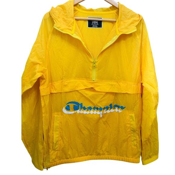 Champion Anorak Jacket Yellow Pullover Windbreaker Hooded Large - Picture 1 of 4